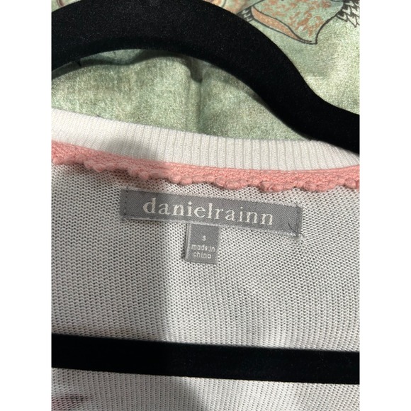 Daniel Rainn Womens White Pink Floral Open Front Cardigan Scalloped Hem Small - Picture 4 of 4